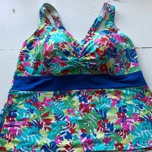 Lands’ End Leaf Print Tropical Tankini Swim Top 22W